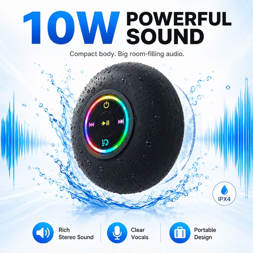 Pack Tragbarer Bluetooth-Duschlautsprecher mit Saugnapf, dynamische RGB-Beleuchtung, klarer kraftvoller Sound, kabelloser Badezimmerlautsprecher für Zuhause, Camping, Reisen, Partys, Halloween- & Weihnachtsgeschenke