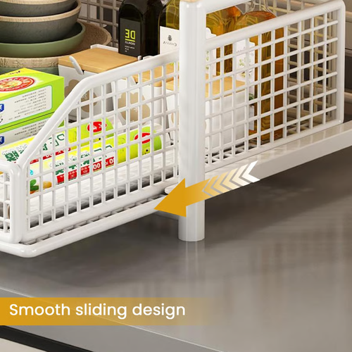 2-Tier Microwave Storage Rack with Pull-Out Drawer Basket