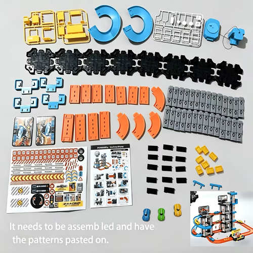 City Racing Multi-Layer Rennbahn Spielzeug Set (Inklusive 3 Spielzeug Rennautos, Auto Reparaturwerkstatt, Drift Strecke und Tankstelle) Montage Modell, Fördert Praktisches Denken und Koordinationsfähigkeit