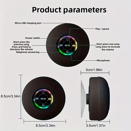 Pack Tragbarer Bluetooth-Duschlautsprecher mit Saugnapf, dynamische RGB-Beleuchtung, klarer kraftvoller Sound, kabelloser Badezimmerlautsprecher für Zuhause, Camping, Reisen, Partys, Halloween- & Weihnachtsgeschenke