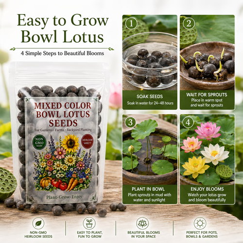 50 Mixed Color Bowl Lotus Seeds for Pots, Ponds & Water Gardens