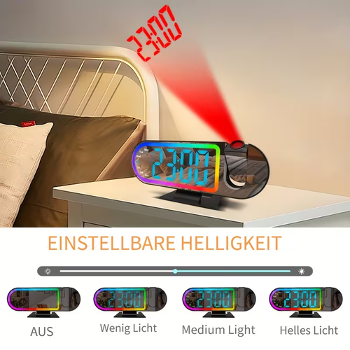 LED-Projektions-Wecker, LED-Wecker mit Farbwechsel 180°-Umdrehfunktion zum Projizieren der Uhrzeit auf Wände oder Decken, USB-betrieben mit Memory-Funktion