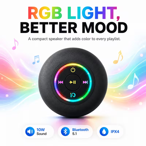 Pack Tragbarer Bluetooth-Duschlautsprecher mit Saugnapf, dynamische RGB-Beleuchtung, klarer kraftvoller Sound, kabelloser Badezimmerlautsprecher für Zuhause, Camping, Reisen, Partys, Halloween- & Weihnachtsgeschenke