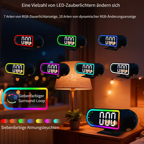 LED-Projektions-Wecker, LED-Wecker mit Farbwechsel 180°-Umdrehfunktion zum Projizieren der Uhrzeit auf Wände oder Decken, USB-betrieben mit Memory-Funktion
