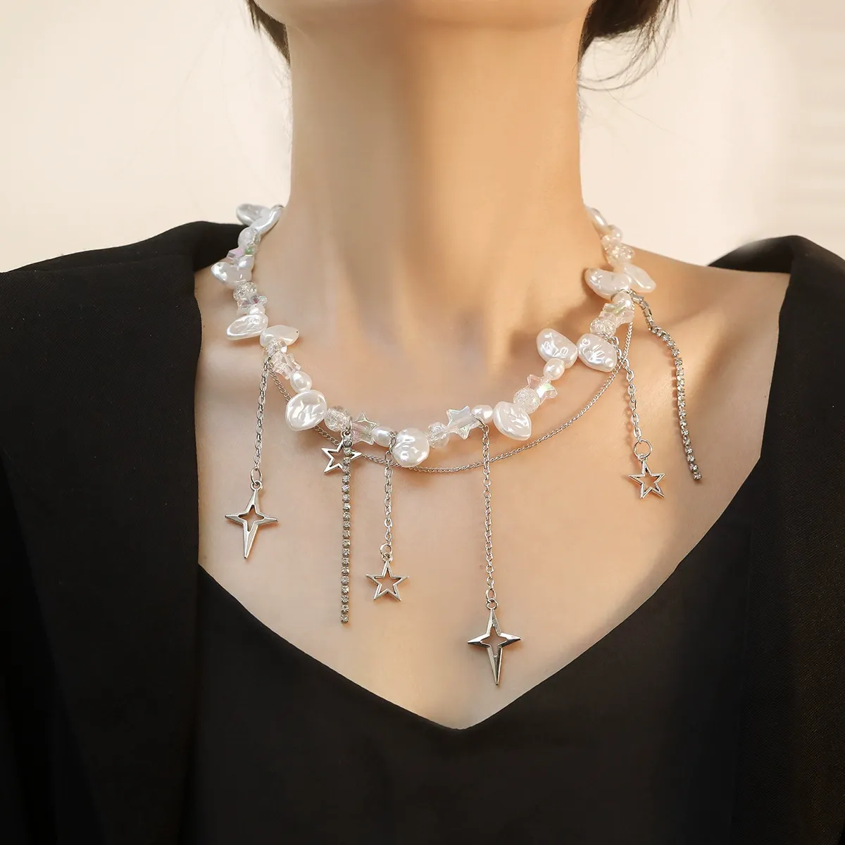 Pearl necklace, new fashion stacking temperament clavicle chain