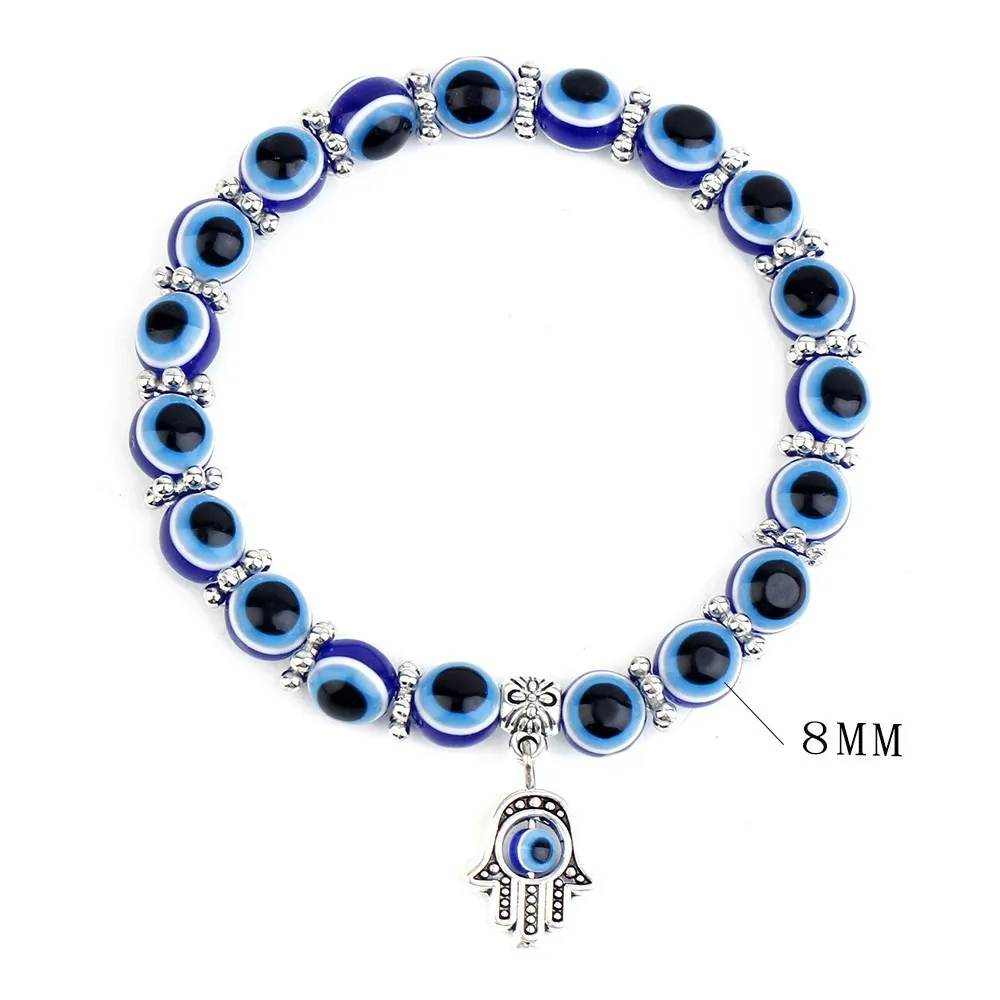 Blue Eye Bracelet, Hand of Fatima Demon Eye Beaded Bracelet