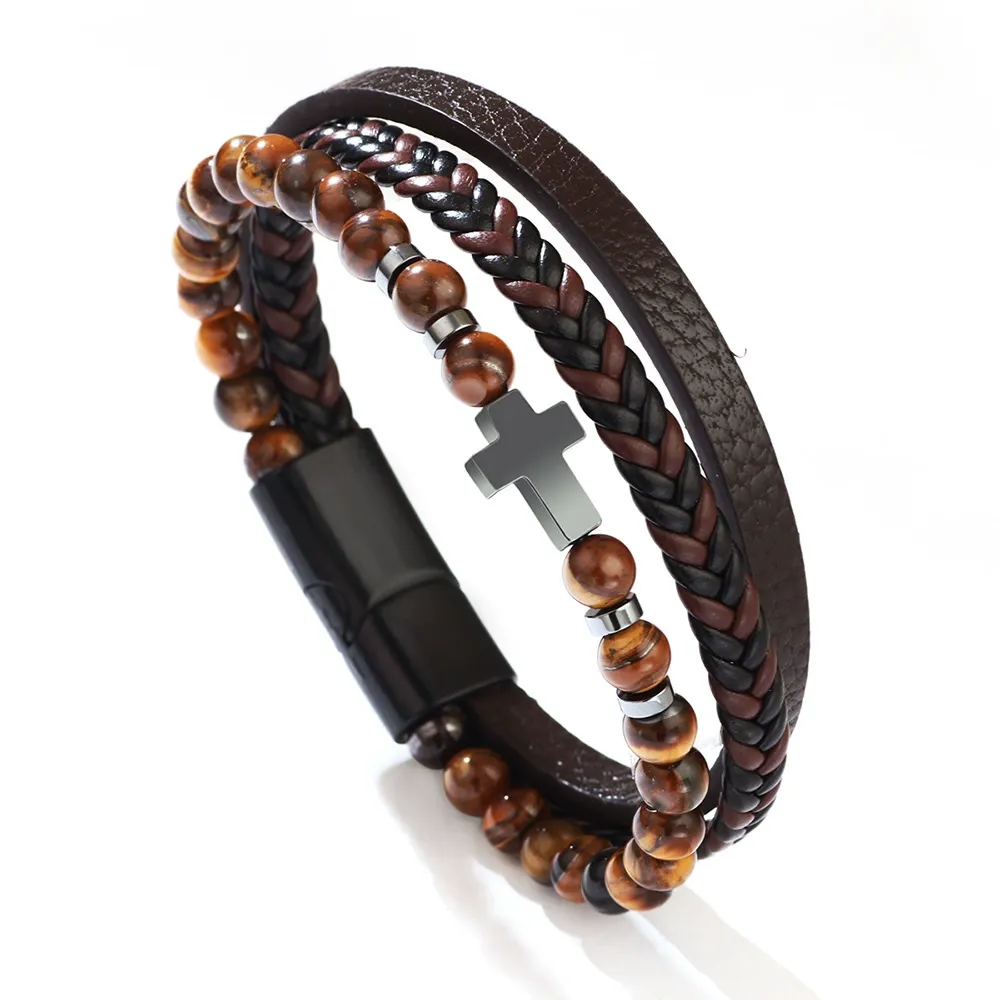 Natural volcanic stone elements, simple cross multi-layer bracelet（ Delivery in 3 days ）