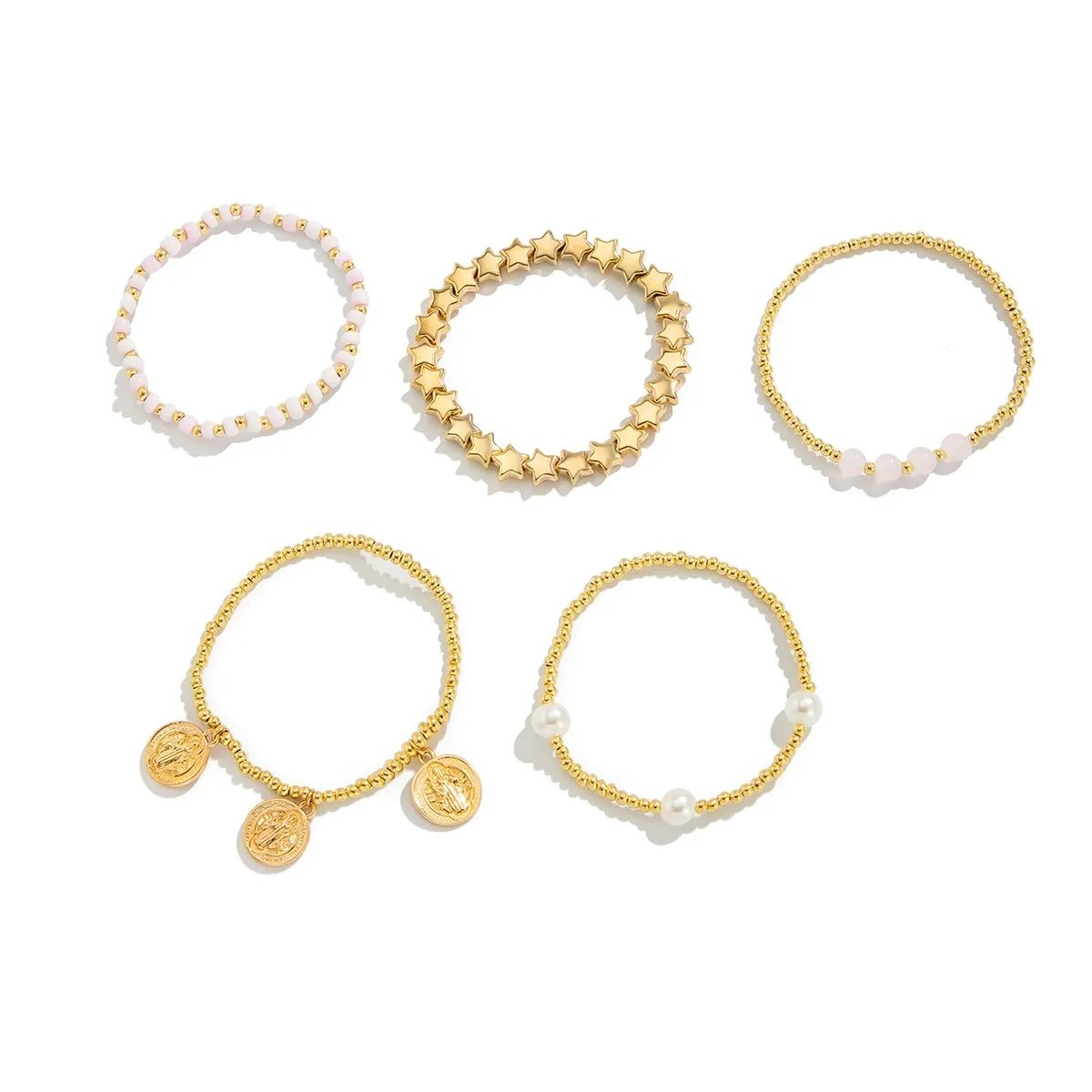 Bohemian ins five-pointed star beaded elastic bracelet fashionable metal bracelet