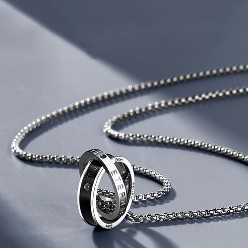 Men's Hip-Hop Titanium Steel Non-Fading Double Ring Pendant Necklace