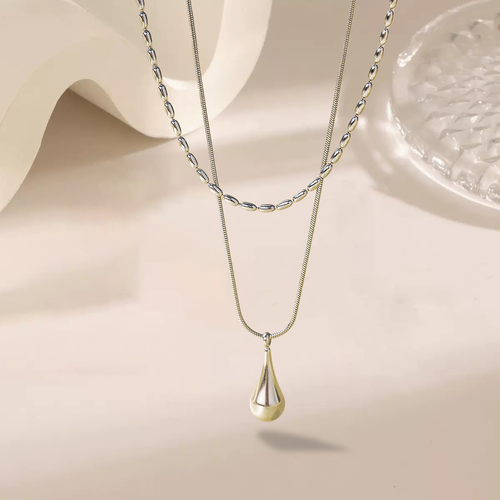 Double chain titanium steel teardrop necklace for women, retro personality necklace clavicle jewelry