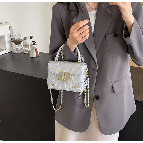 High-end silver small bag, popular small square handbag