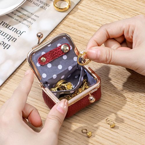 New Leather Exquisite Kiss Lock Lipstick Bag Womens Ring Jewelry Necklace Storage Bag Mini Coin Purse Female