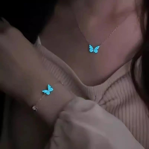 Luminous butterfly necklace, blue luminous butterfly clavicle necklace