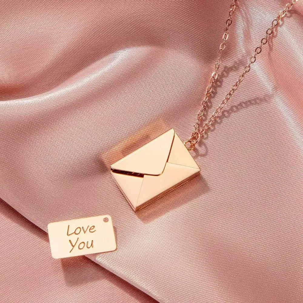 Envelope-openable necklace, English letter card stainless steel and titanium necklace