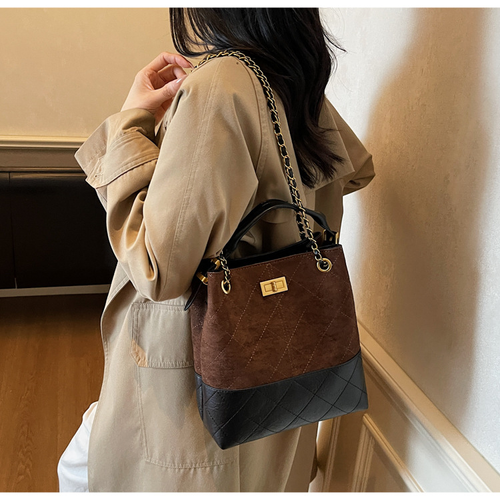 Retro texture chain underarm bag 2025 large capacity shoulder crossbody bucket bag