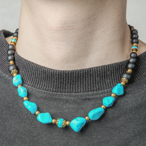 New Men's Turquoise Necklace Unique Necklace Niche Design Hip-Hop Necklace