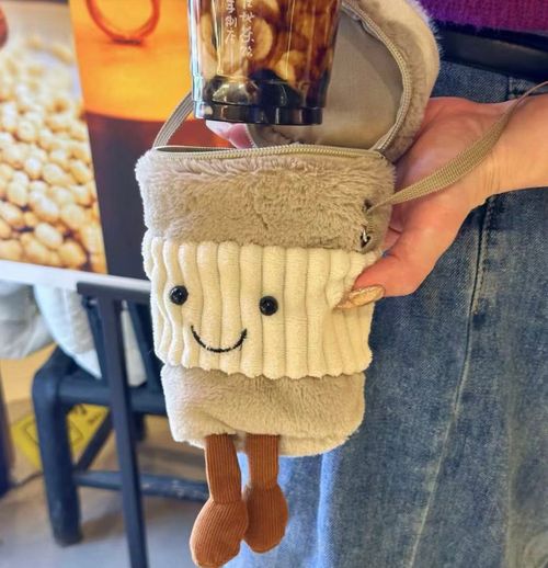 Cartoon cup sleeve coffee bag crossbody women's bag, plush cartoon milk tea bag as a gift