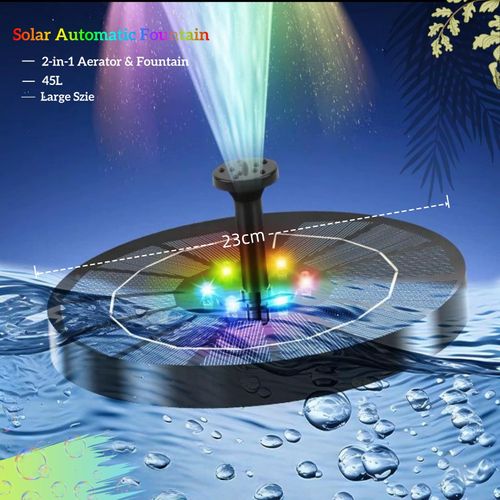Solar Water Fountain Large Size Waterproof Color LED Lights Built-in Battery Rechargeable Outdoor Pump Bird Bath Pond