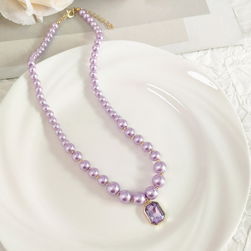 Purple Pearl Zircon Luxury Crystal Necklace