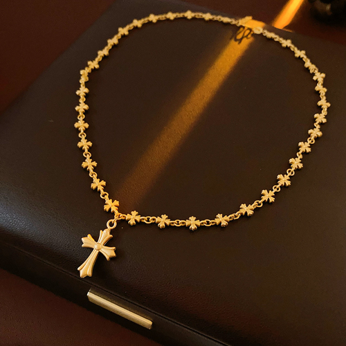 Colorfast gold-plated Croce necklace, cross-style clavicle chain