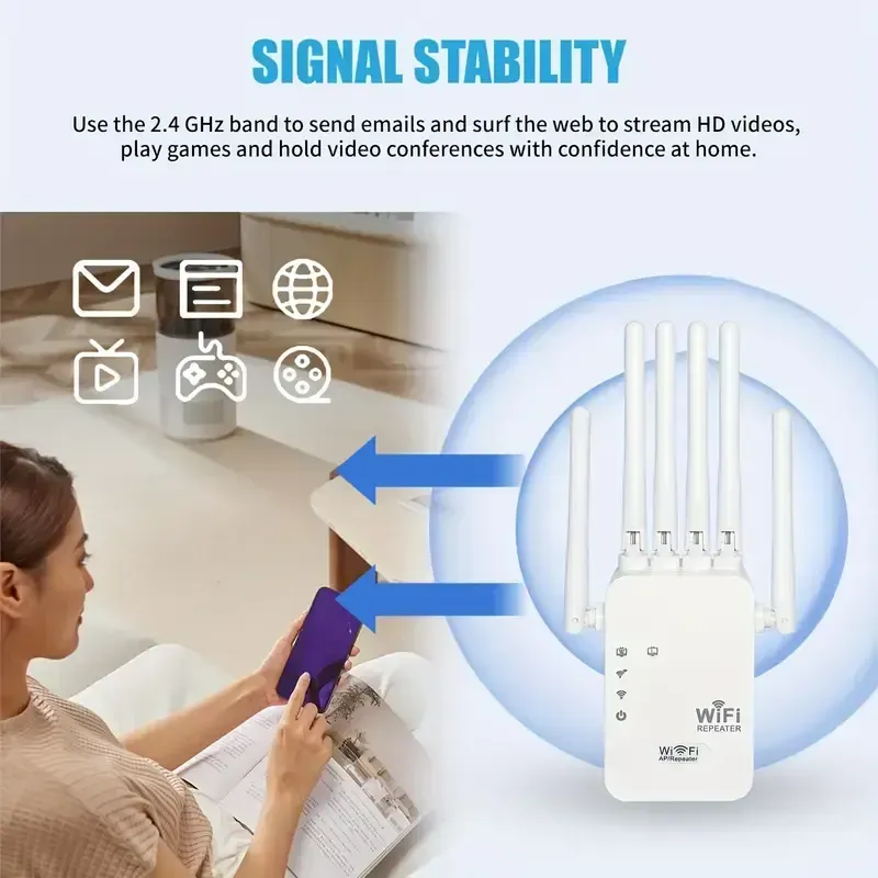 Wifi Extender, Wifi Signal Booster, Compatible with WIFI6, Equipped with an Ethernet Port, Featuring 6 Antennas for 360° Coverage, Reaching Up to 11, 000 Square Feet, Suitable for Over 35 Devices, And Can Be Set Up with Just One Click As a Home Wifi Repeater.