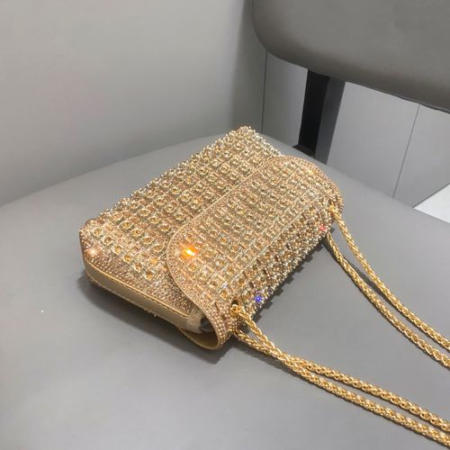 ladies diamond glitter chain crossbody clutch purse bag gold handbag for wedding party（ Delivery in 3 days ）