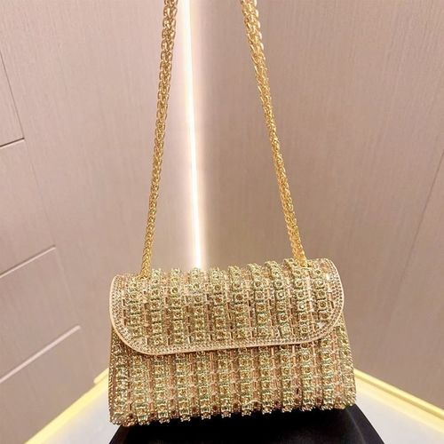 ladies diamond glitter chain crossbody clutch purse bag gold handbag for wedding party（ Delivery in 3 days ）