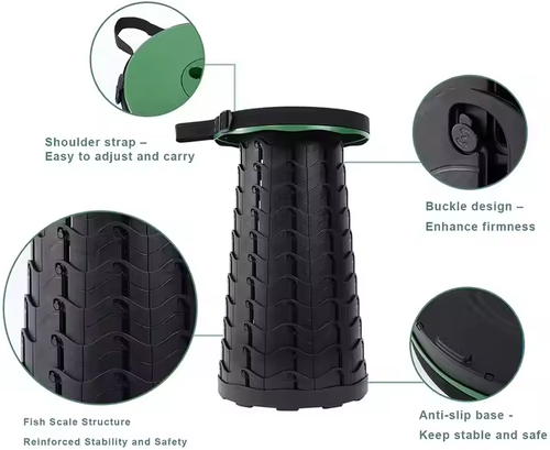 Portable Collapsible Telescopic Seat Camping Chair Height Adjustable Retractable Folding