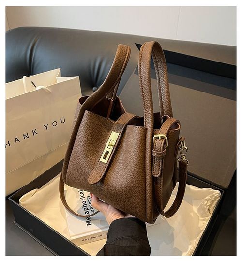 Women's High-End Retro Bucket Bag Casual Crossbody Bag Open Closure Polyester Lining for Beach Use Vegetable Basket Handbag