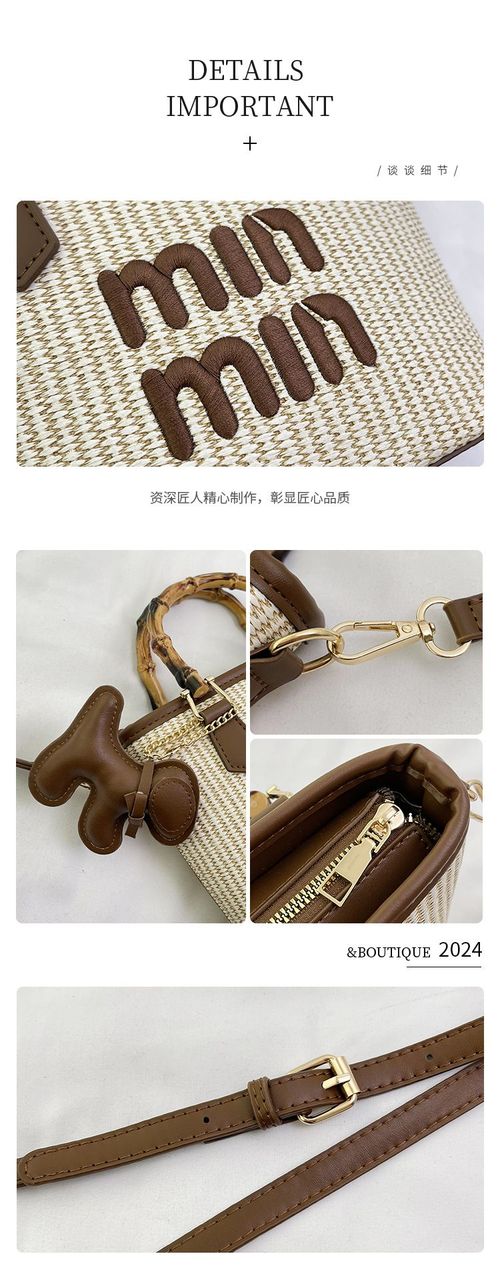 Fashion contrast color straw bamboo basket bag bucket bag hand-held shoulder crossbody bag women's bag