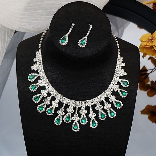 European and American hot-selling bridal necklace set Fashion crystal necklace earrings two-piece set