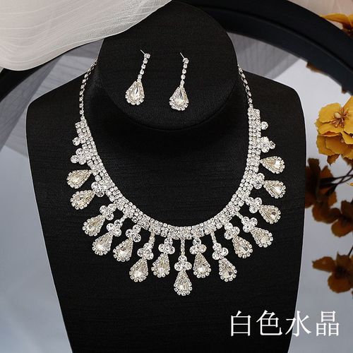 European and American hot-selling bridal necklace set Fashion crystal necklace earrings two-piece set