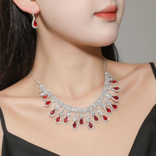 European and American hot-selling bridal necklace set Fashion crystal necklace earrings two-piece set