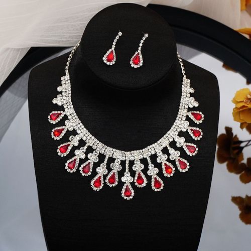 European and American hot-selling bridal necklace set Fashion crystal necklace earrings two-piece set