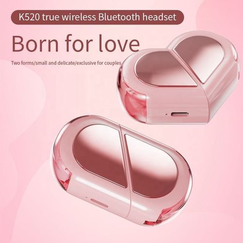 Super Mini Invisible In-Ear Earphone Lovely Pink Stereo Ear Buds 2 in 1 Rotation Mini Heart Shaped K520 TWS Wireless Earbuds
