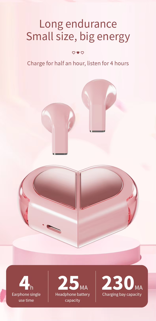 Super Mini Invisible In-Ear Earphone Lovely Pink Stereo Ear Buds 2 in 1 Rotation Mini Heart Shaped K520 TWS Wireless Earbuds