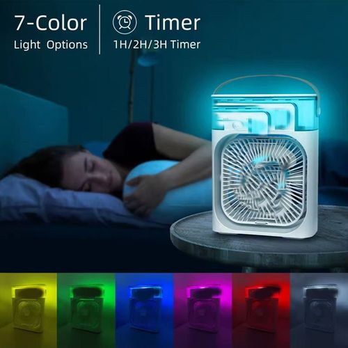 Summer air Cooling Humidifier Water air Cooler 3-in-1 Mini Portable Plastic Add Ice Fan With 7 Color Light
