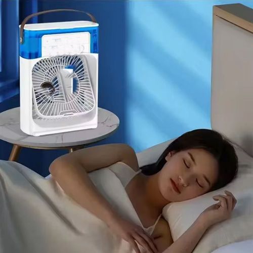 Summer air Cooling Humidifier Water air Cooler 3-in-1 Mini Portable Plastic Add Ice Fan With 7 Color Light