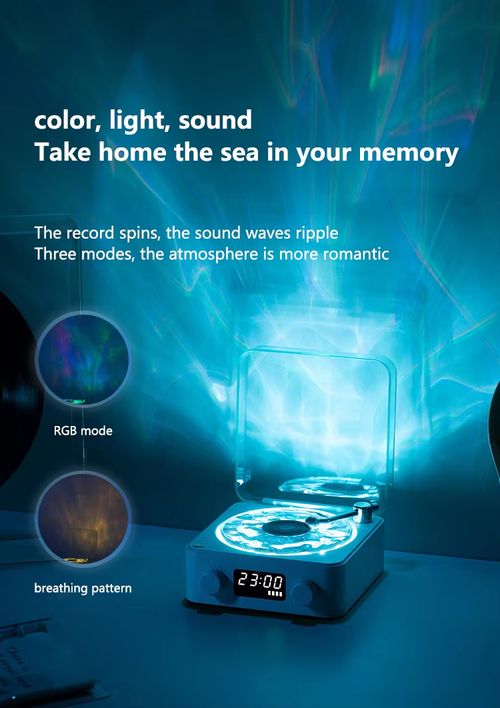 Waves Vinyl Player BT Speaker with White Noise Retro Turntable Speaker Sleep Aid Vitrola Shaped Speaker with RGB Light for Girl
