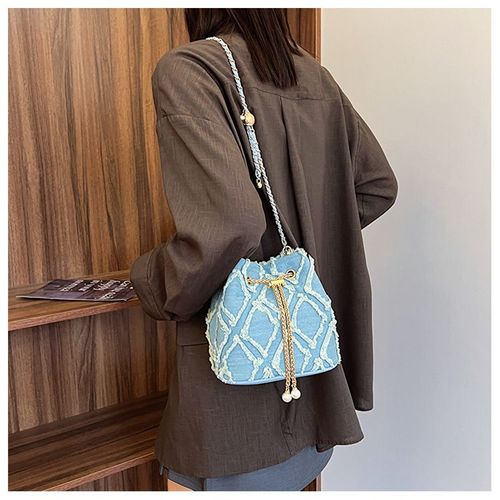 Ladies Splicing Crossbody Bags Fashion Women Chain String Jeans Tote Large Capacity Phone Wallet Shoulder Bag Denim Bucket Bag