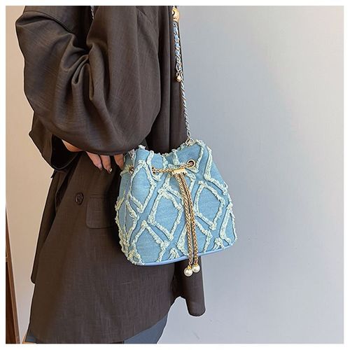 Ladies Splicing Crossbody Bags Fashion Women Chain String Jeans Tote Large Capacity Phone Wallet Shoulder Bag Denim Bucket Bag