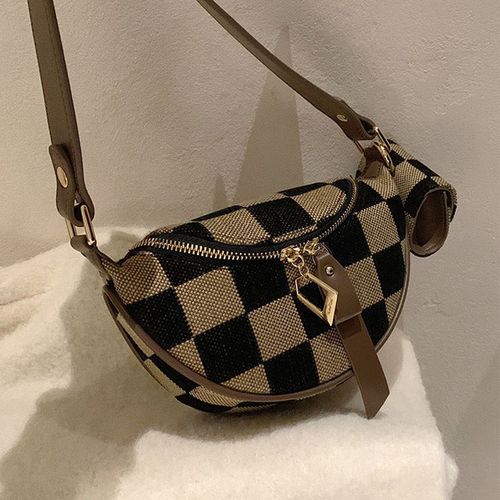 Women's Trendy All-Match Crossbody Bag Fashionable Plaid Waist Bag Waterproof Casual Tote Earphone Chessboard Chest Bag