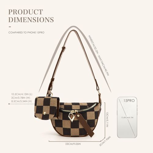 Women's Trendy All-Match Crossbody Bag Fashionable Plaid Waist Bag Waterproof Casual Tote Earphone Chessboard Chest Bag