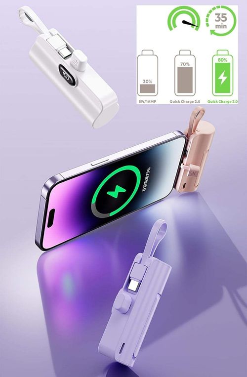 Mini Portable Capsule 5000mAh Type C LED Display Mobile Charger for iPhone for Samsung 10W Output Power Bank