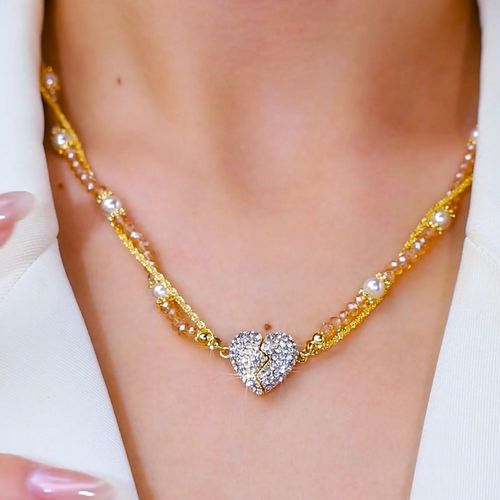 High-grade double-layer love magnetic heart-shaped pendant pearl necklace light luxury niche design versatile temperament clavicle chain（ Delivery in 3 days ）