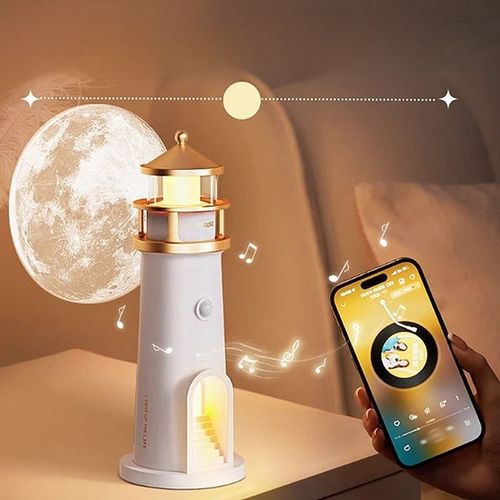 Moon Projection Night Light 1 PC Lighthouse Ambient Light BT Speaker Lamp Ceiling Wall Bedside Decoration Lights Holiday Gifts