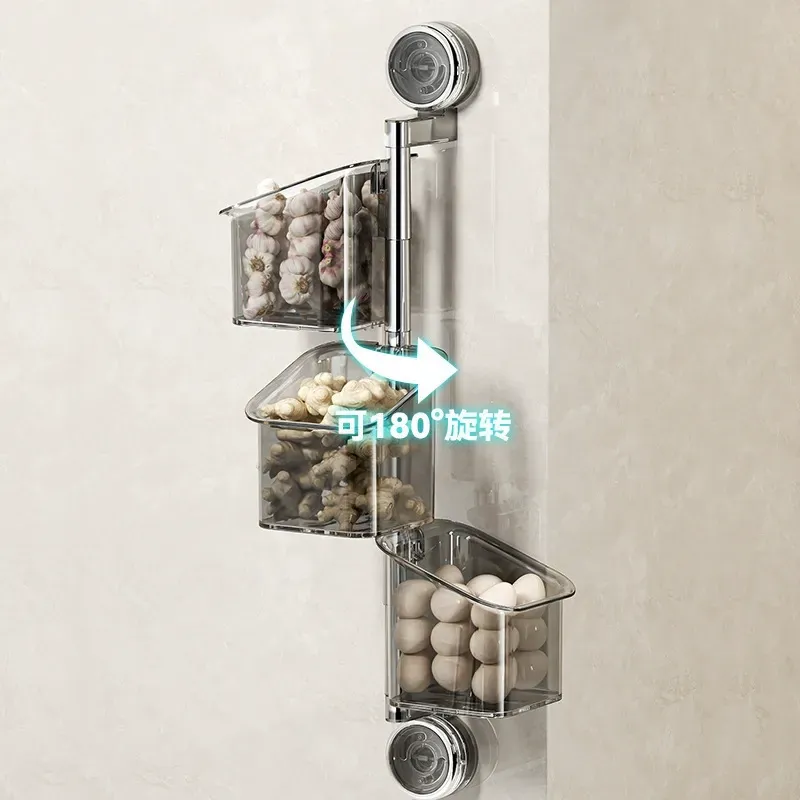Convenient Hanging Punch-Free Design Suction-Type Wall-mounted Plastic Storage Rack for Kitchen Seasoning Scallion Garlic
