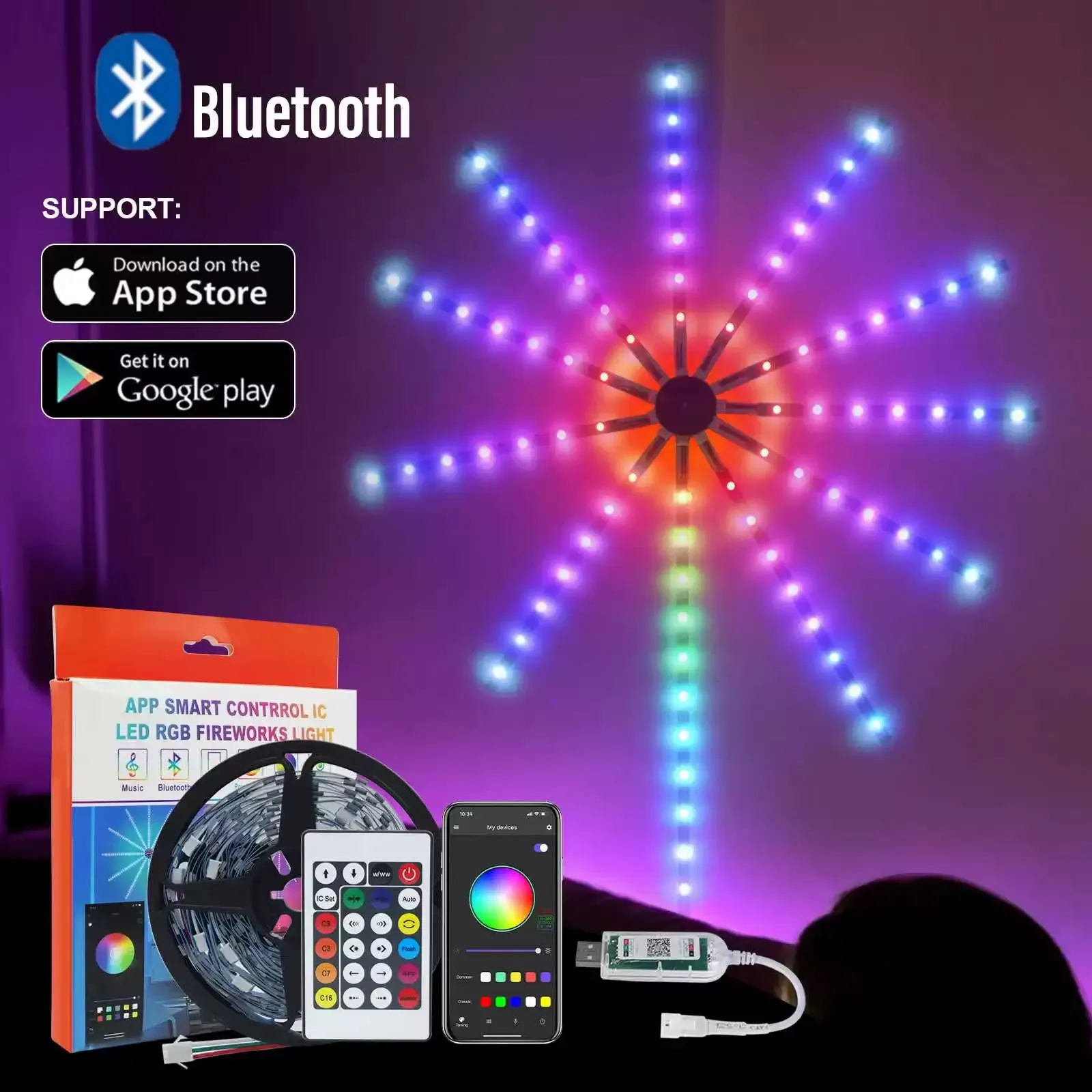 App Control RGBIC USB Input Music Sync Sound Control Strip Dream Color Firework LED Lights for Bedroom Home Bar Indoor Party