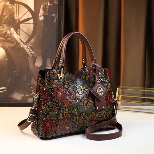 Vintage Flower Pattern Handbag, Luxury PU Leather Tote Bag, Fashion Crossbody Bag for Women（ Delivery in 3 days ）