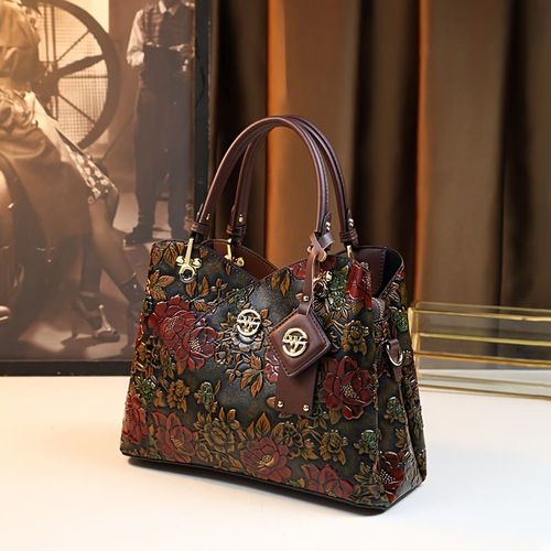 Vintage Flower Pattern Handbag, Luxury PU Leather Tote Bag, Fashion Crossbody Bag for Women（ Delivery in 3 days ）